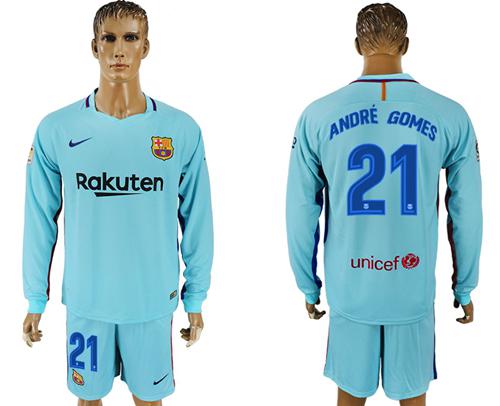 Barcelona #21 Andre Gomes Away Long Sleeves Soccer Club Jersey - Click Image to Close
